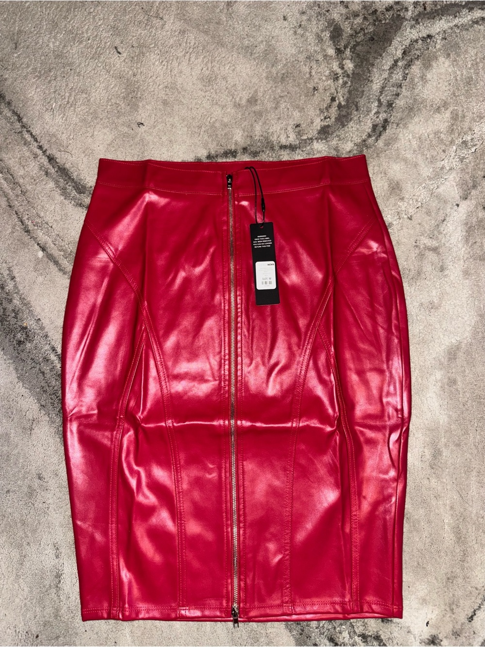 Fashion Nova Red Faux Leather Front-Zip Pencil Skirt